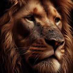 Naklejka premium Lion, Macro photography, close-up, hyper detailed, trending on artstation, sharp focus, studio photo, intricate details, highly detailed, realistic digital art