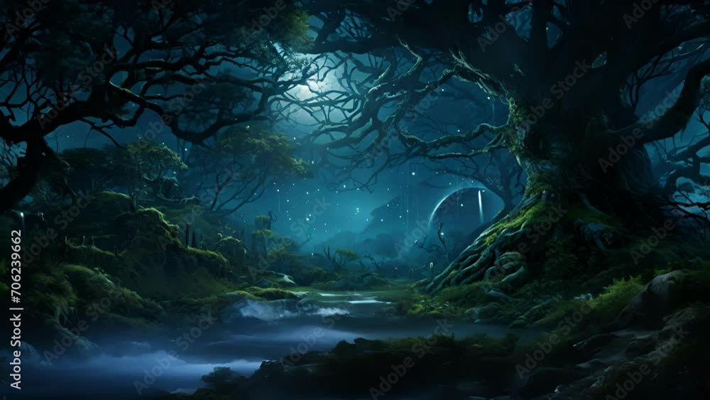Poster let the ethereal glow of moonlight guide you through a mystical forest where secrets are whispered a