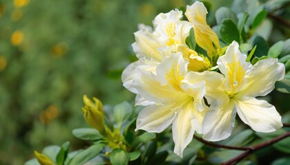 Azalea flowering in the garden, with copy space