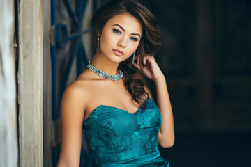 Fototapeta premium Fashion, make-up, hairstyle and lifestyle concept. Young and beautiful woman close-up portrait. Model looking at camera