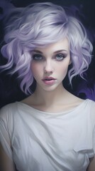 A painting of a woman with purple hair