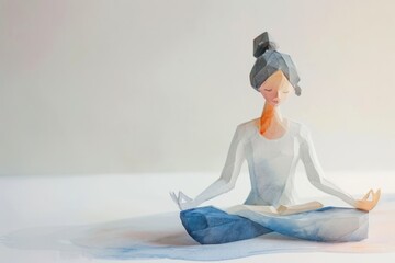 Cute watercolor art painting of woman do yoga meditation.