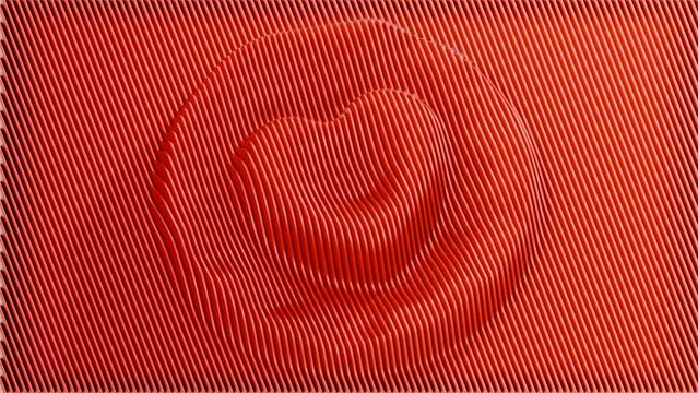 A wavy abstract geometric heart shape is the centerpiece of this image, set against a red vibrant strip background. The image is perfect for Valentine’s Day celebrations.