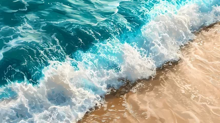 Stoff pro Meter Digital Painting of Waves Crashing onto Shore © luxy