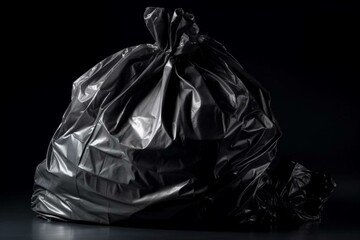 Crumpled garbage bag isolated. Wrinkled trash package, plastic bin bags, black waste container. Generative AI