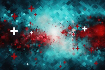 Abstract blue background with red and white crosses. Abstract background March: Red Cross Month - obrazy, fototapety, plakaty