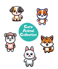 Cute Animal Vector Illustration Set