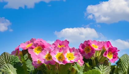 Primrose flower  green natural background   with copy space