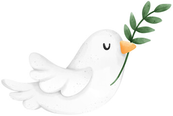 Dove with olive branch, Holy Week Catholic Tradition watercolor illustration