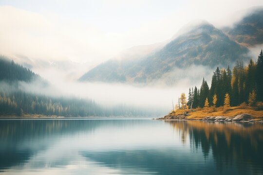 Premium Photo  A photo of a lakeside fishing pier foggy backdrop