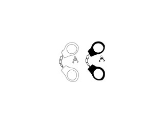 Police handcuffs silhouette. Handcuffs and hand restraints for criminals flat vector icon. A set of handcuffs silhouette with an isolated white background.