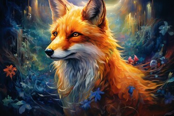 A majestic fox with extraordinary powers and a spiritual presence in a captivating universe. Generative AI