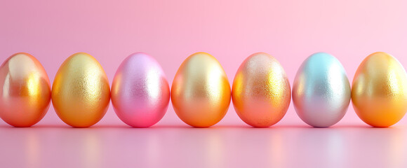 Happy Easter. Eggs on pink background.