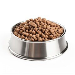 Pet food steel bowl filled with food