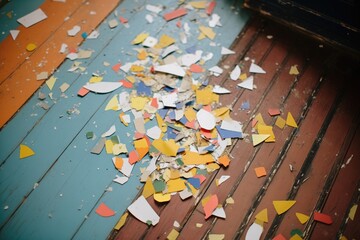 Naklejka premium confetti-covered floor with aged performance flyers