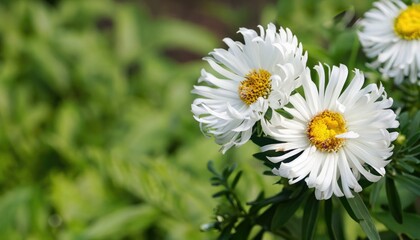 Aster flowering in the garden  with copy space