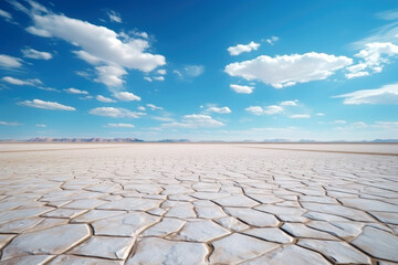 Empty landscape background with white concrete ground tiling under blue sky on a sunny day