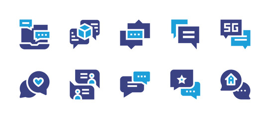 Messaging icon set. Duotone color. Vector illustration. Containing chat, conversation, dialogue, opinion, speech bubble.