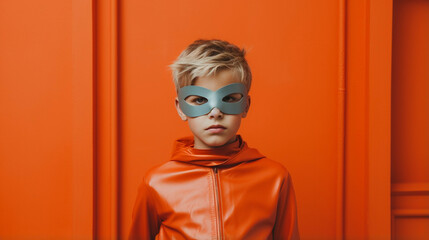 Orange Adventure: Little Hero Strikes a Pose in Halloween Super Gear, Generative AI