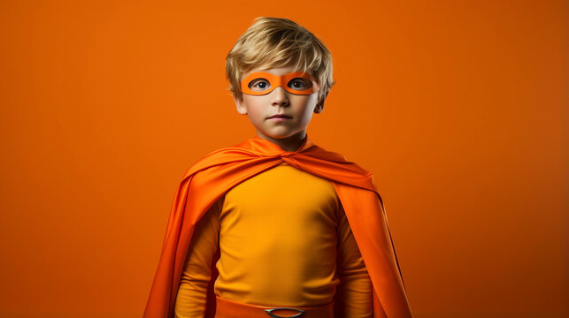 Spooky Superkid: Studio Portrait of Child in Halloween Superhero Attire, Generative AI