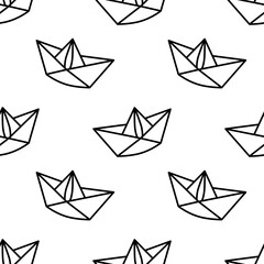 Vector background with paper boats. Cute seamless pattern. Seamless pattern can be used for wallpapers, pattern fills, web backgrounds, surface textures. paper ships. Origami boat