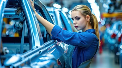 The assembly line comes alive with the focused presence of women, their hands-on approach and meticulous attention to detail shaping the future of automotive excellence.
