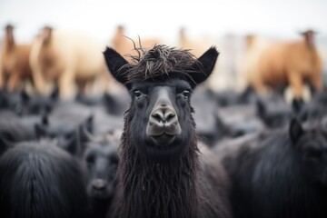Fototapeta premium black llama amongst lighter herd