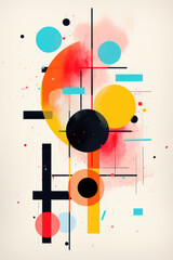 Obraz premium Illustration of a modern geometric wedding invitation with bold shapes and bright colors, featuring a central void for text