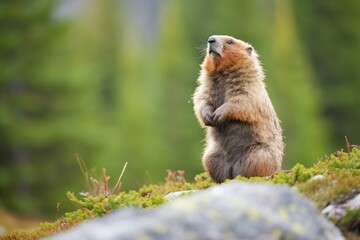 Naklejka na ściany i meble marmot in defensive pose emitting call