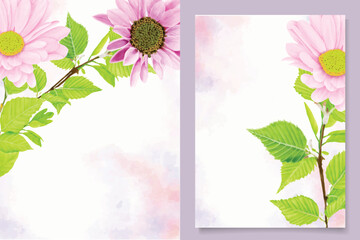daisy watercolor background and wreath card design 