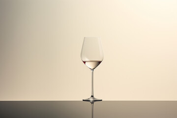 An artistically rendered scene showcasing a minimalist wine glass with a delicate stem, emphasizing the graceful simplicity of wine appreciation against a calm background.