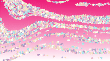 Realistic Background with Confetti of Hearts Glitter Particles. St. Valentine Day. Celebration pattern. Light Spots. Explosion of Confetti. Glitter Vector Illustration. Design for Banner.