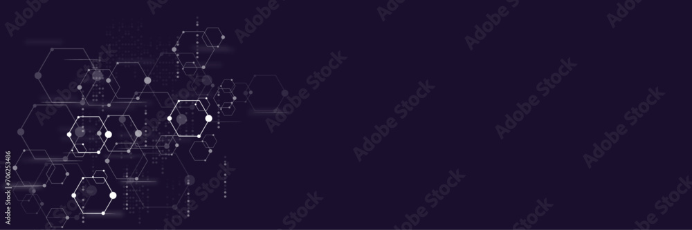 Poster Vectors Digital technology and science background, Abstract futuristic hexagon shape pattern connection in gradient blue technology background.