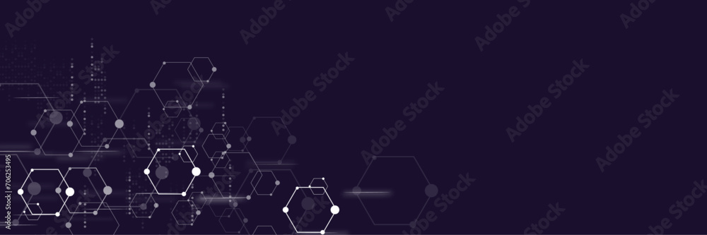 Poster Vectors Digital technology and science background, Abstract futuristic hexagon shape pattern connection in gradient blue technology background.