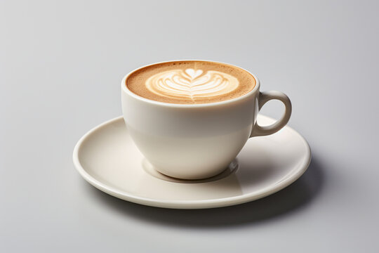 An intricately designed scene capturing the elegance of a minimalist flat white coffee, presented in a clean cup against a neutral background.