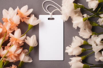 Layout of a white card with spring flowers