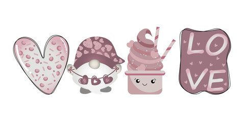 happy valentine gnome love pink heart 