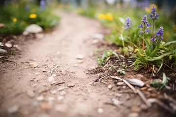 Fotobehang pumas tracks surrounding alpine wildflowers © primopiano