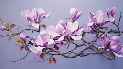 Obraz premium Magnolia flowers on a branch. Painting with flower paints