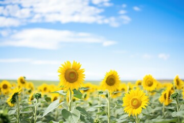Fototapeta premium sunflower field with a clear, blue sky backdrop