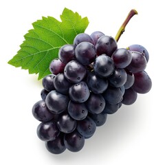 Fototapeta premium A whole grape, its deep purple hue and glossy surface set against a white background