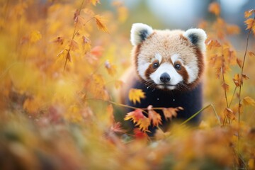 red panda amidst autumn foliage