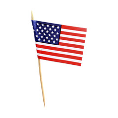 Miniature paper flag USA on wooden stick or toothpick