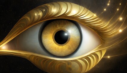 golden shining eye in space universe on black background