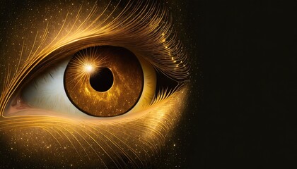 golden shining eye in space universe on black background