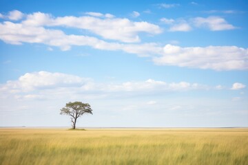 lone acacia tree in vast grassland