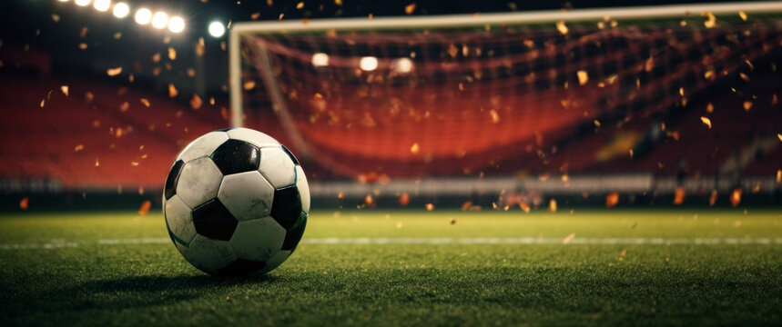 textured free soccer field in the evening light - center, midfield with the soccer ball