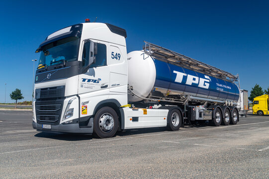 Messas, France - August 21, 2023: TPG Trans Polonia Group truck.