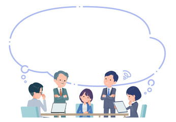 複数人で打ち合わせするビジネスシーン。悩みシーン。