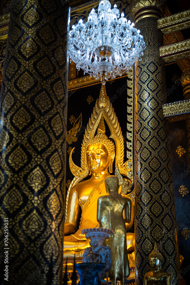 Wall mural beautiful golden buddha statues of the statue of ancient thai art style at wat phra si rattana mahat